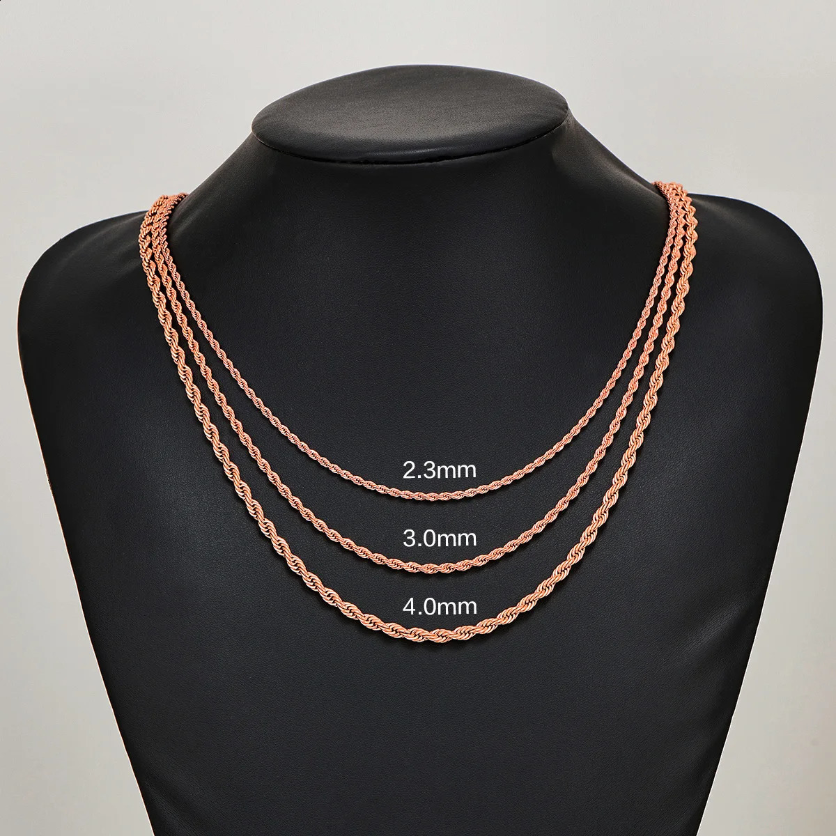 23mm/3mm/4mm Rose Gold Color Stainless Steel Twisted Rope Necklaces Classic Men Boy Chain 16 to 30 Inches 260307 - view 6