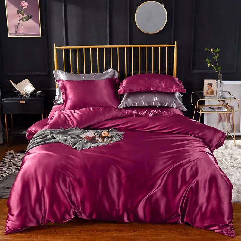 End Home Emulation Silk Satin Single Double Duvet Cover Set High Quality King Queen Size Bedding Sets H260311