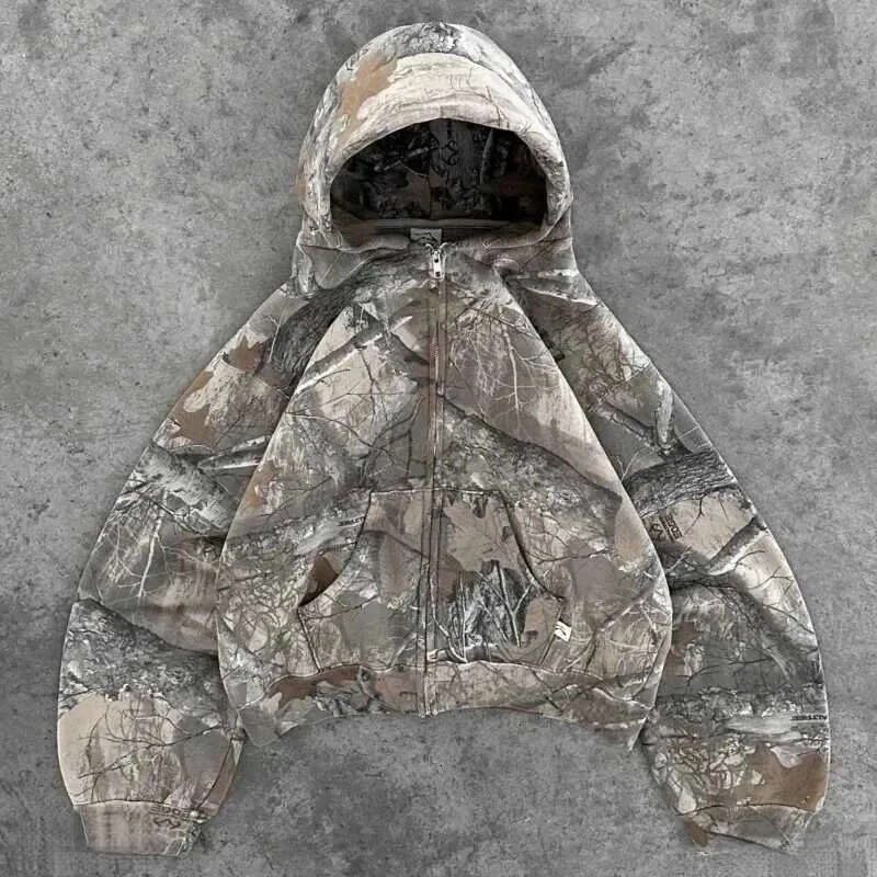 Men's Jackets Men's Outerwear & Coats Retro up Men Camouflage Pattern zipper Sweatshirt High Strt Hip Hop Strtwear Oversized Unisex Free shi - view 4