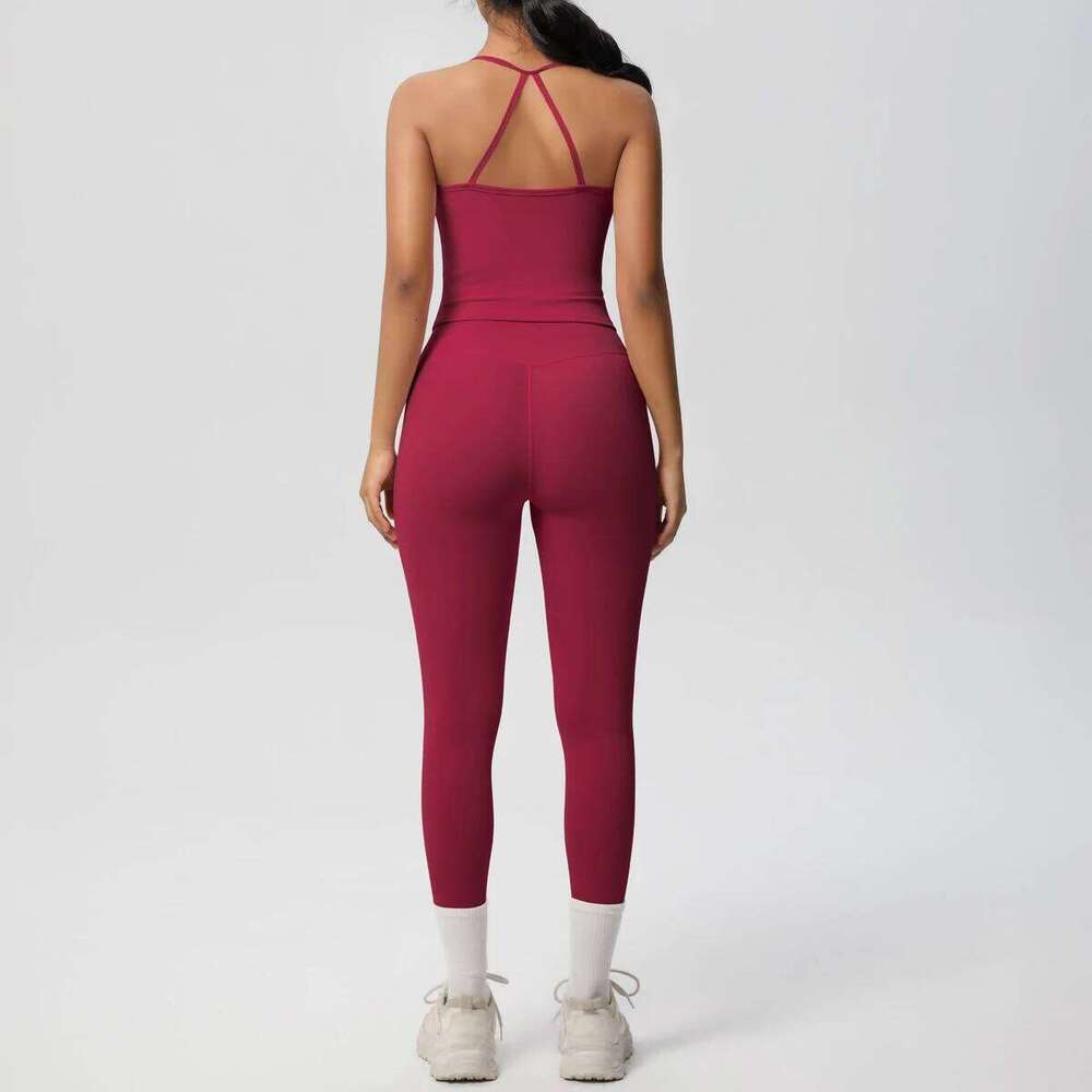 Halter Yoga Top Set Fitness Suit Training Sleeveless Sport Gym Tops Crossover Sports Underwear Tummy Control Slimming 26H0311