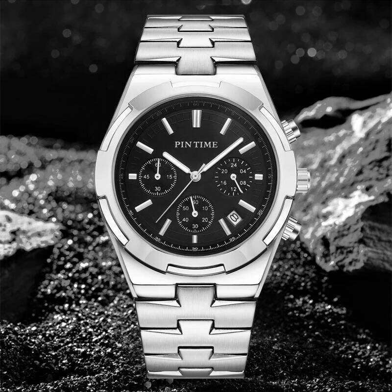 Business Man Watch Chronograph Luminous Dial Fashion Quartz Wristwatch Waterproof Stainless Steel Band Casuals Reloj Hombre Gift