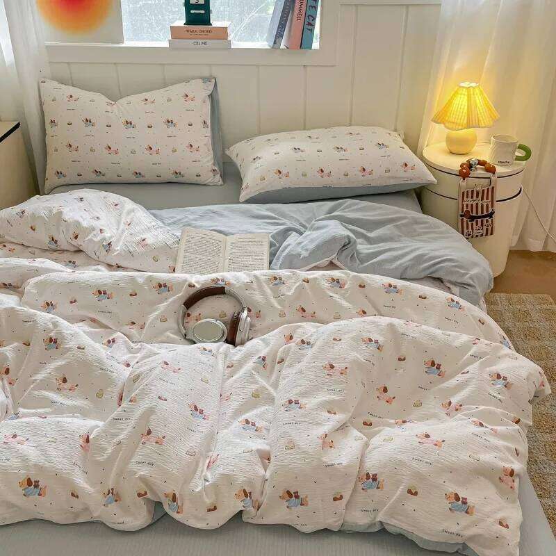 2025 new double-layer yarn printing four-piece student dormitory three-piece set, bed sheet quilt cover, bedding H260311