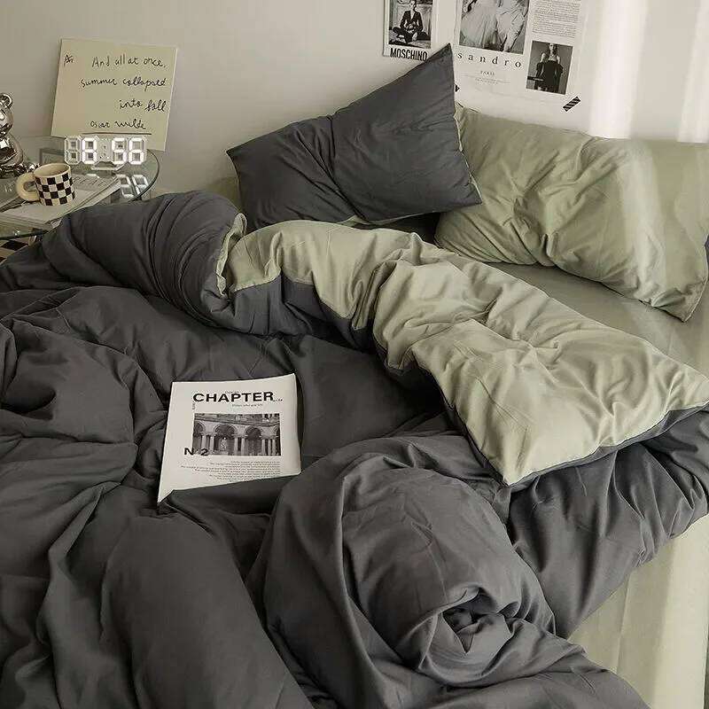 Solid Grey Matcha Color Bedding Adults Kids Twin Full Queen Size Flat Sheet Duvet Cover Set Pillowcases Simple Bed Linen H260311 - view 4