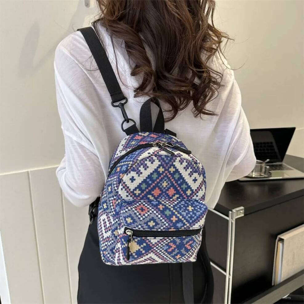 OLOEY High-Capacity Female Fashion Zipper Adjustable Shoulder Bag Ethnic Style Mini School Backpack Students