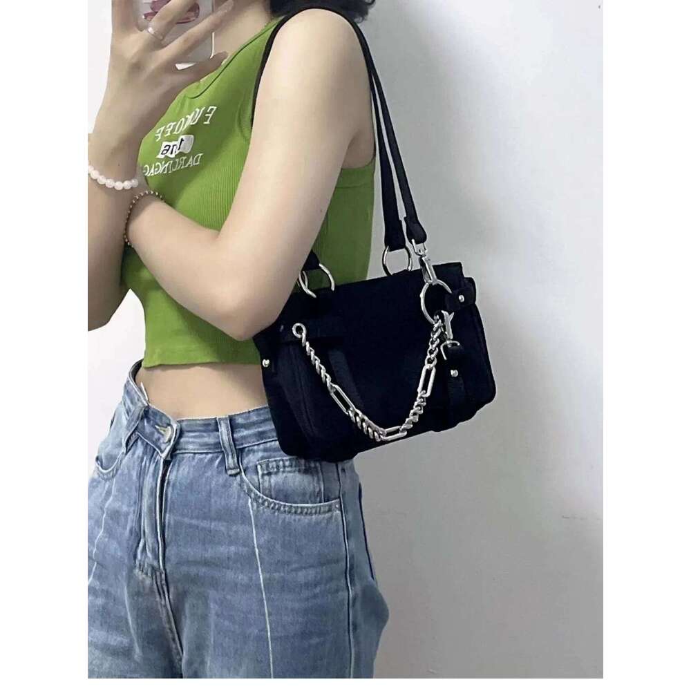 Fashion Design Gothic Chain Ladies Underarm Bag Sweet Cool Y2k Women Square Shoulder Bags Black Pop Female Tote Handbag Purse XJ260311