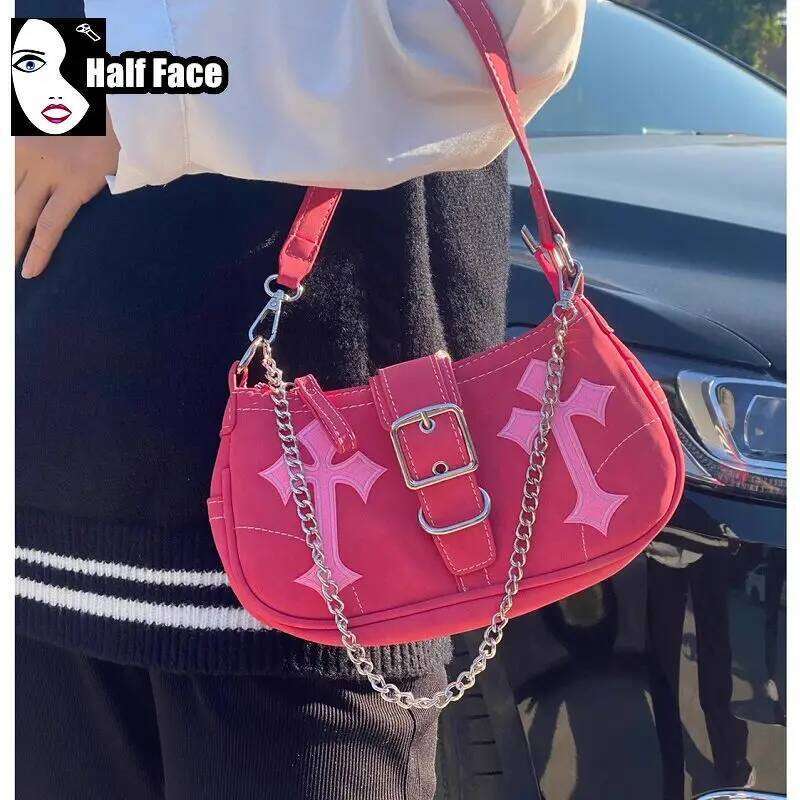 Y2K Spicy Girls Harajuku Women's Gothic Pink Punk One Shoulder Advanced Underarm Lolita Chain Design Crossbody Bags Tote XJ260311