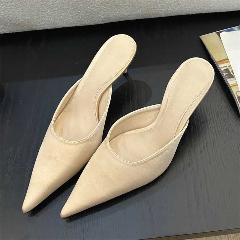 Fashion Concise Pointed Toe Women Thin Low Heels Casual Party Pumps Summer Slide Mules Shoes K260311