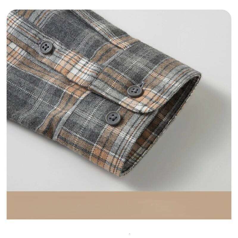 100% Flannel Shirt Men's, Plaid Casual Jacket, Anti-Wrinkle, Multi-Color Gold Quality Long-Staple Cotton M-4XL 26Y0311