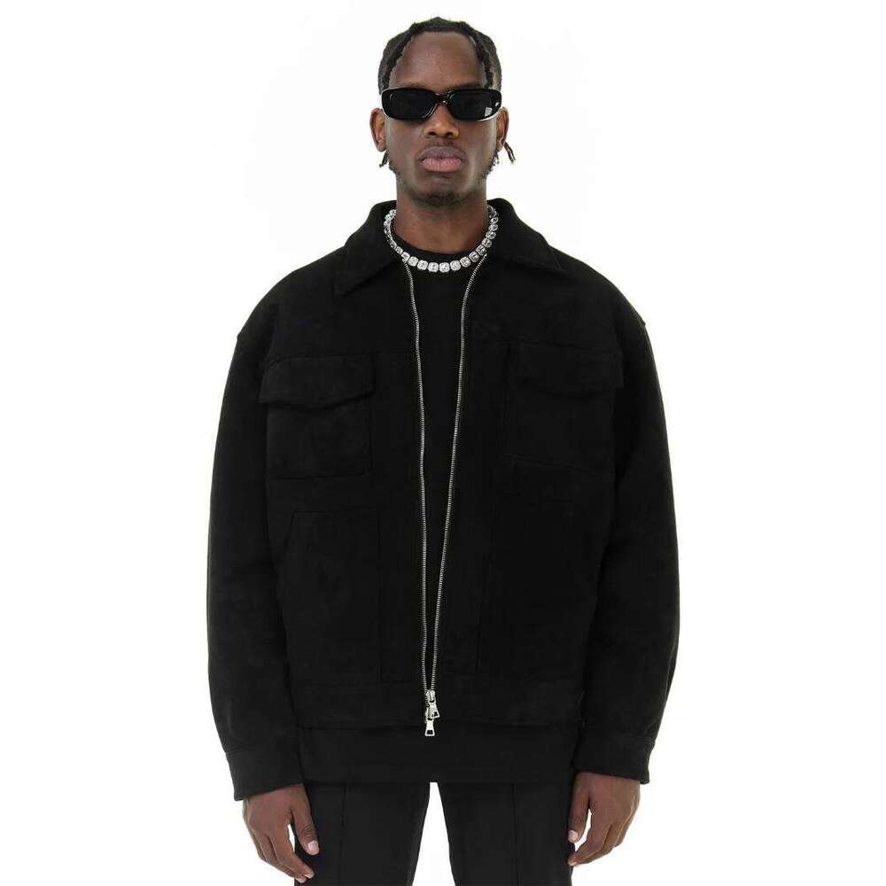Autumn Jackets Oversize Casual Clothes High Street Pockets Laper Zipper Suede Thick Coat Mens Windbreaker Loose 26H0310