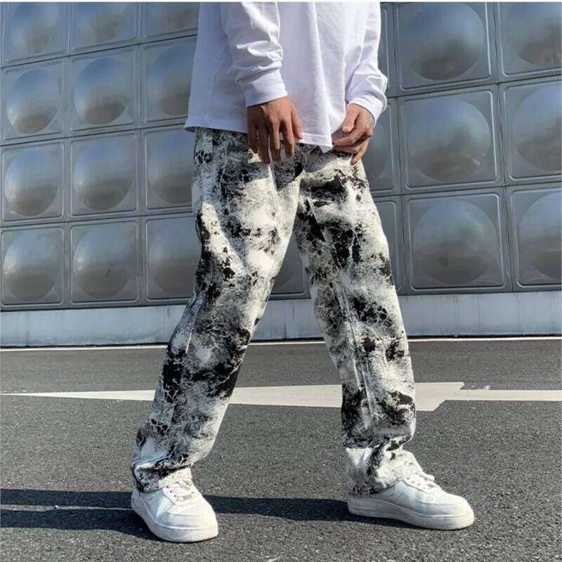 Printed jeans men Spring 2025Tie dye Jeans Fashion trend Denim Trousers Korean Style High Street Straight Hip Hop Jean Pants man Z260225