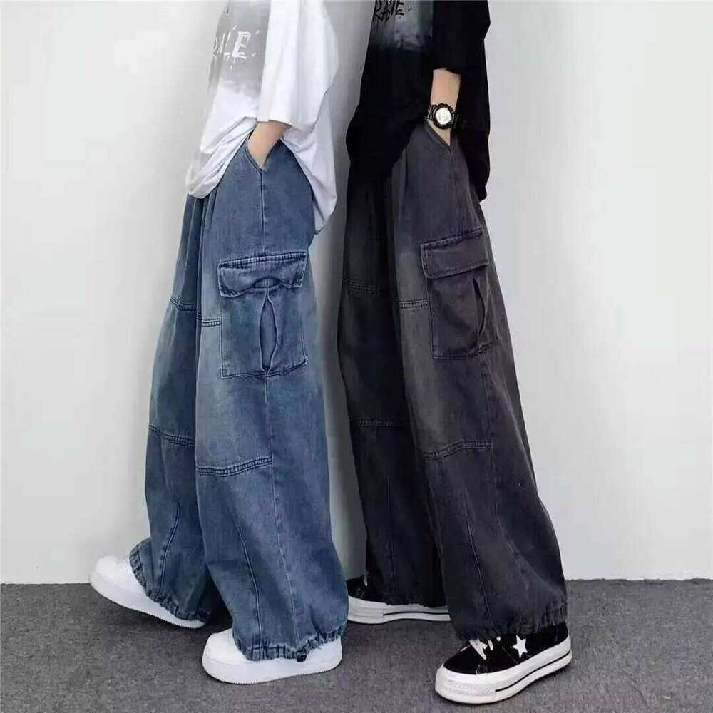Spring And Autumn Vintage Wide Big Pocket Overalls Men Y2K Neutral Loose Straight Leg Casual High Street Hip Hop Jeans Z260225