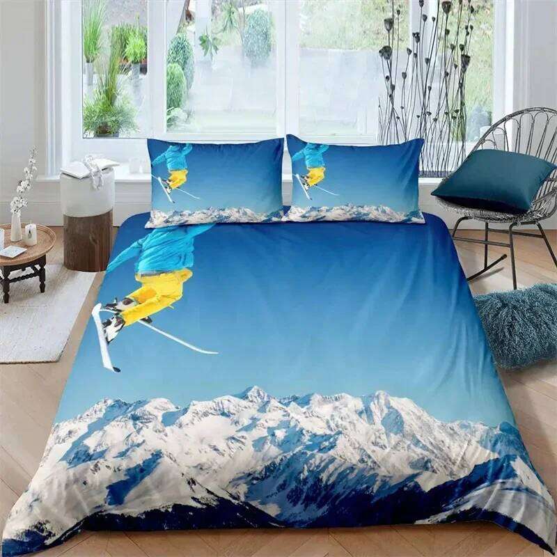 Skiing Sports Duvet Queen Size For Kid Teen Winter Sport Ski Theme Comforter Cover Set Microfiber Snow Mountain Landscape H260311