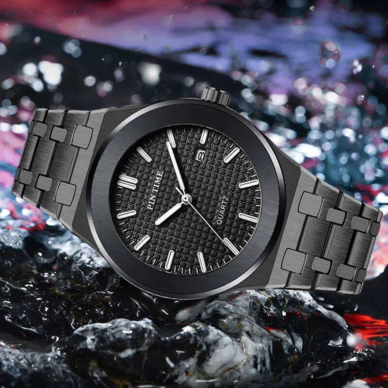 PINTIME Classic Men's Quartz Watch Elegant Simple Design Waterproof Stainless Steel Strap Couple Leisure Business Wristwatch
