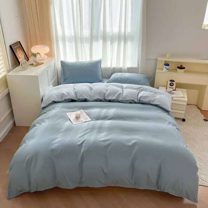Solid Color Bedding Set for Children and Adults Double Large Four Piece Duvet Bed Sheet Pillow Cover H260311