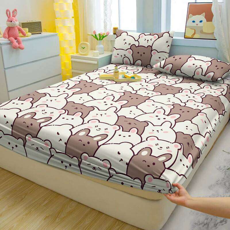 3-piece cartoon fun bear pattern matte three piece fitted sheet bedroom printed bed cover set, bedding H260311 - view 4