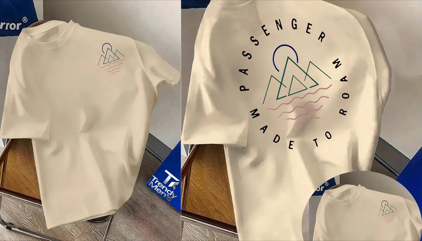 Men's T Shirts Light Blue T-Shirt - Mountain Graphic Tee With Passenger Design Breathable Summer Shirt For Travel Hiking Beach - view 8