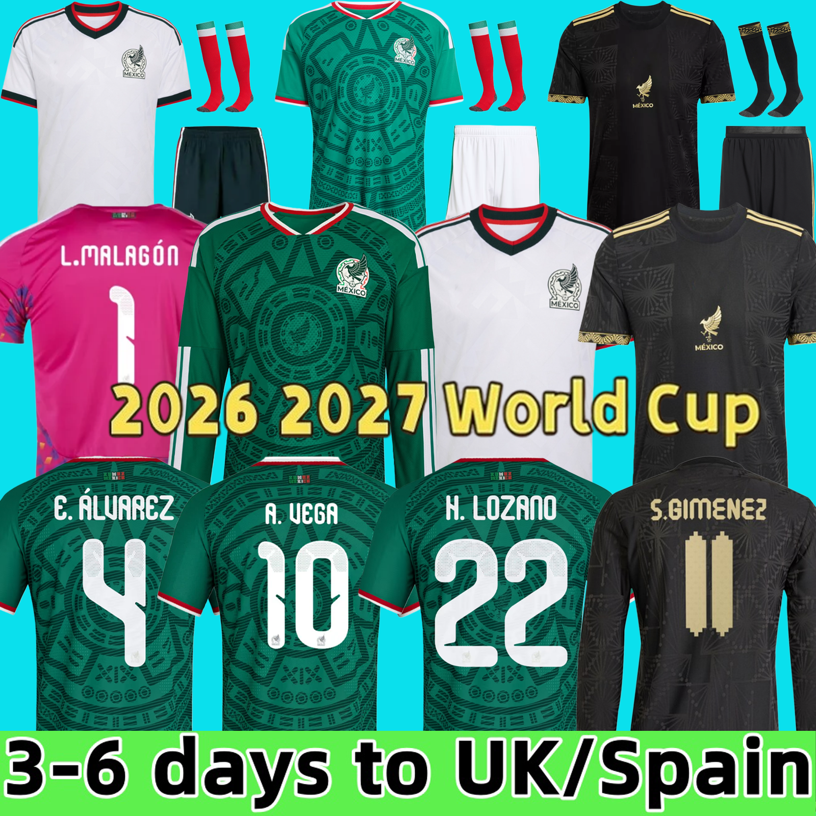 Mexico 2026 2027 World Cup RAUL CHICHARITO Soccer Jerseys LOZANO 26 27 H.LOZANO Men Kids Football Shirts Uniforms Fans Player Version GIMENEZ 2025 long sleeves