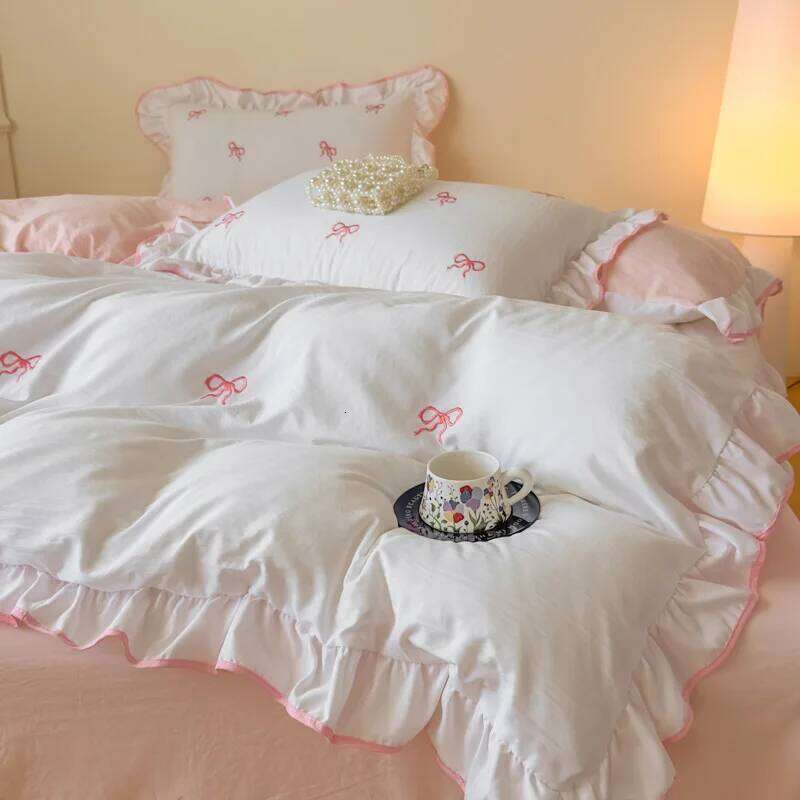 3 Piece Sheet bowknot Quilt cover comfortable embroidery Bedding Set Bedspread for All Season H260311 - view 3