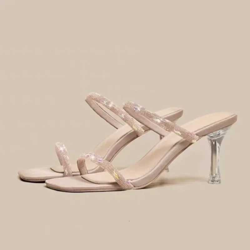 Womens New Summer Stiletto Rhinestone Strap Transparent High-heeled Temperament Celebrity High-heeled Sandals K260311