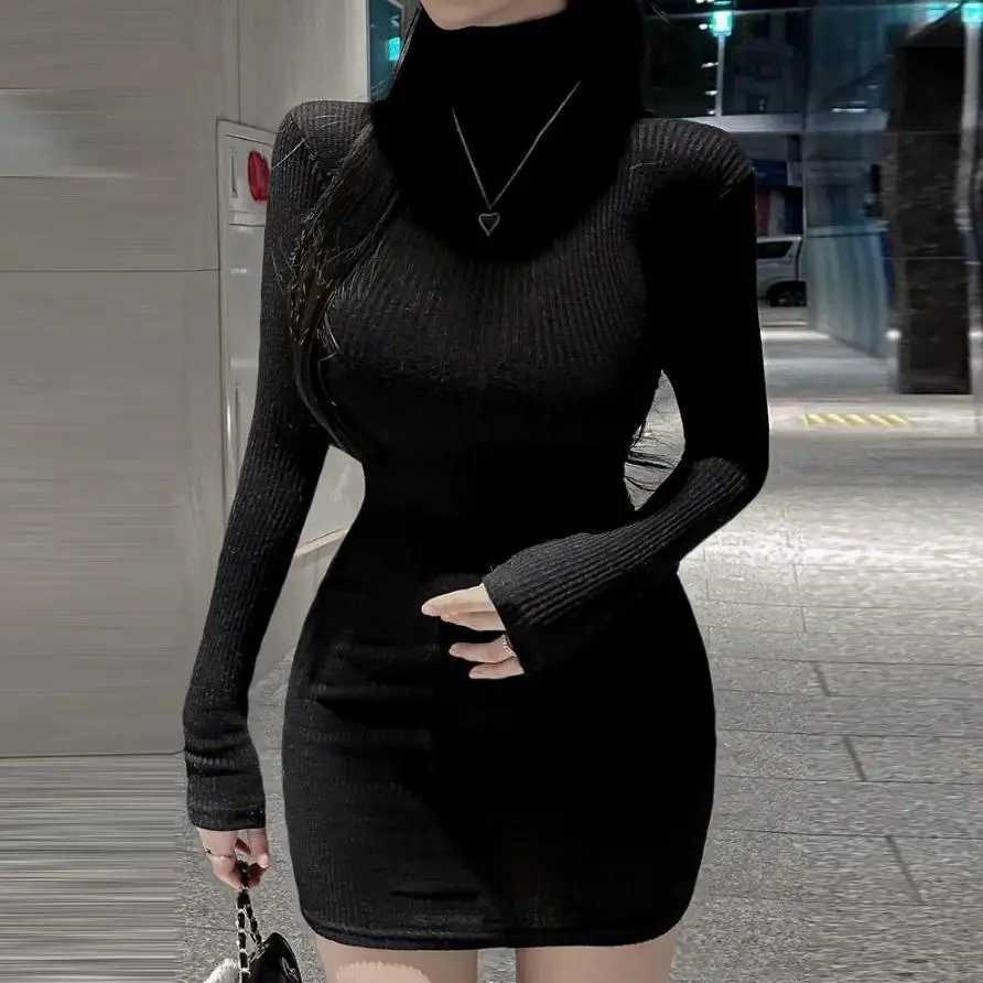 2026 Women Versatile Long Sleeve Knit Solid Pullover Autumn Winter Turtleneck Warm Bodycon Dress Sexy Mini Dresses for Ladies M260311