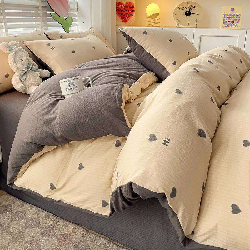 Small Zhu four-piece set of small fresh washed cotton bed sheet and quilt cover H260311 - view 3