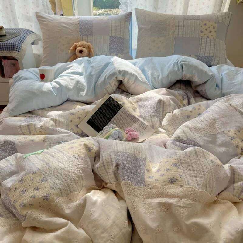 2025 new small floral cloud wrinkle double yarn four-piece princess lace quilt cover three-piece bed sheet set H260311