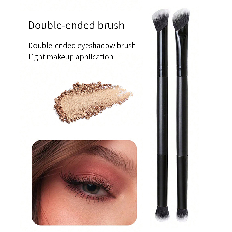 6Pcs Double-ended Multifunctional Makeup Brush & Puff Set, Black & Silver Premium Synthetic Bristles, Solid Wood Handle, Portable Dual-sided Brush, Al