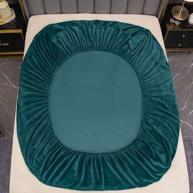 3pcs Green Flannel Fitted Solid Color Bedding Winter Warm Plush Bed Set Home Bedroom Decor Deep Pocket Sheet H260311