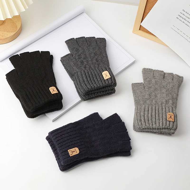 1Pair Knitted Thick Thermal Half Finger Gloves Women Men Winter Outdoor Driving Fingerless Glove Mountaineering Gloves M260311