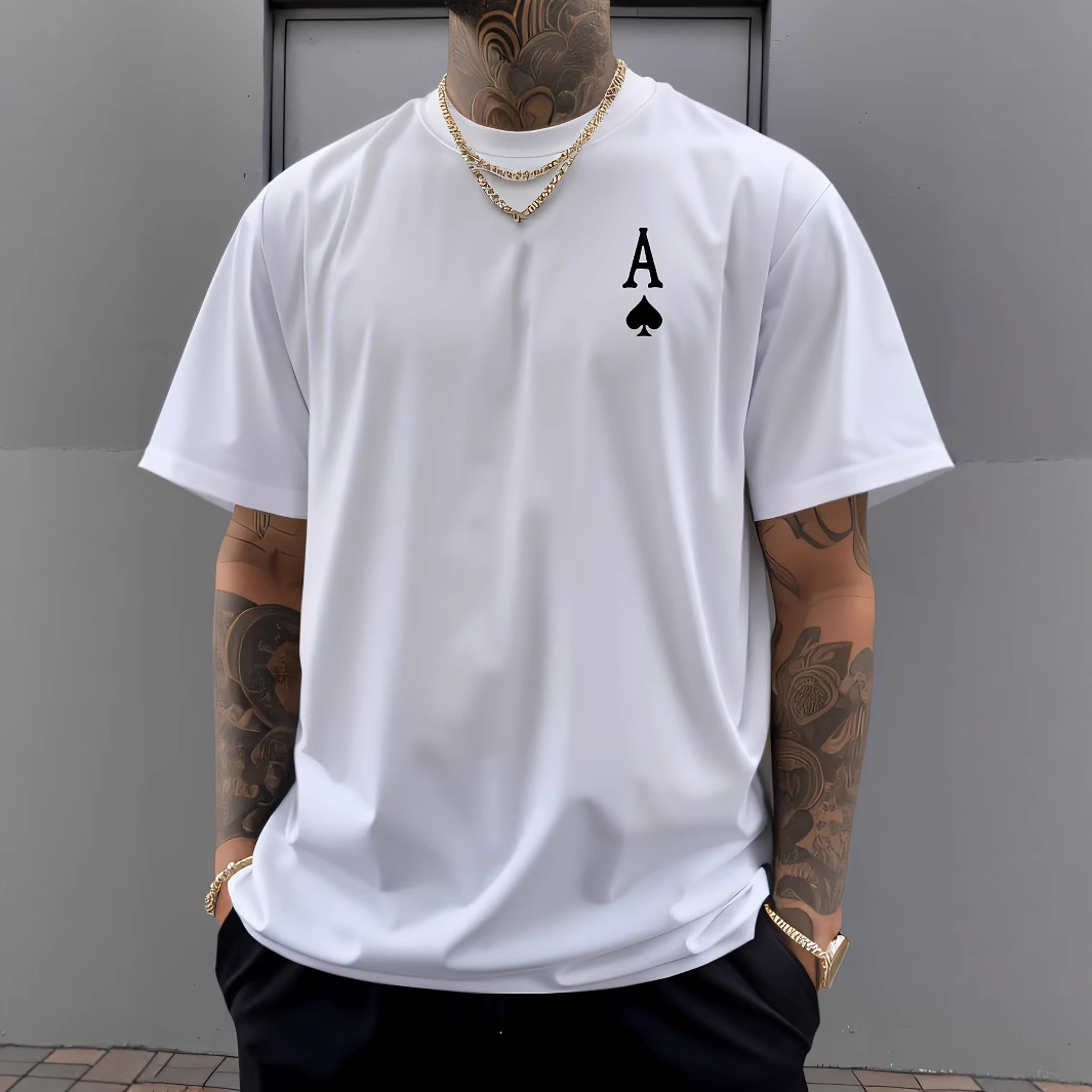 Men's T Shirts Ace Of Spades Poker Print Casual T-Shirt - Soft Polyester Blend Crew Neck Short Sleeves Machine Washable