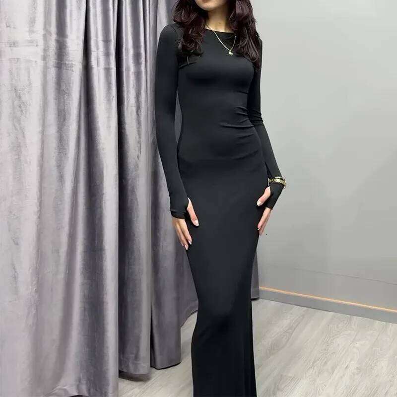 Women's Dress, Fashionable, Sexy, Tight Fitting, Hip Hugging, Comfortable, Solid Color, Long Style, Spring New Item Z260311