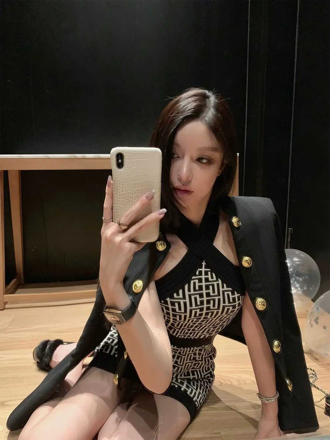 Fashion Knit Halter Neck Bodycon Dress Elegant Slim Fit Mini Dress M260311