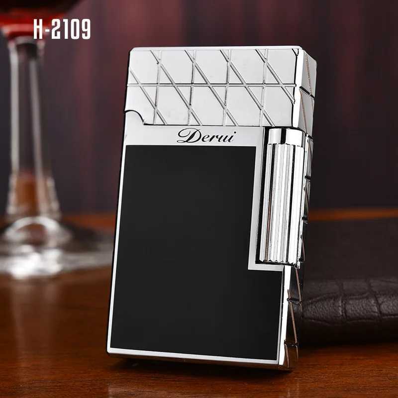 DERUI premium steel-tone side-sliding gas lighter metal grinding wheel classic business men high-end gift butane gas lighter N260311