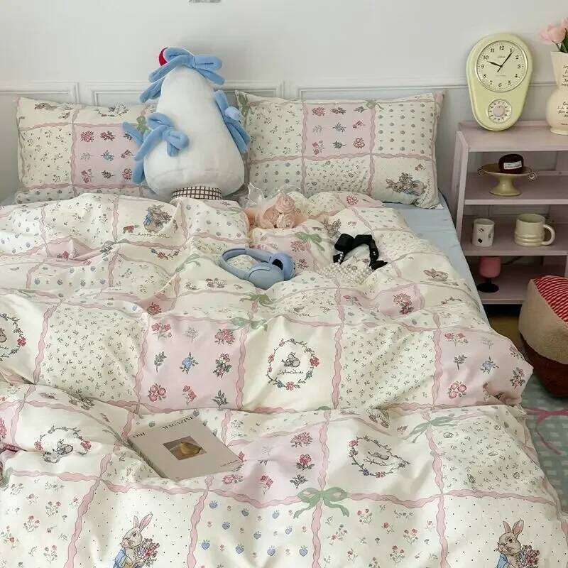 Pink Floral Bedding Set Soft Ins Single Double Queen Size Duvet Cover Flat Sheet Pillowcase Girls Home Totel Bed Linens H260311