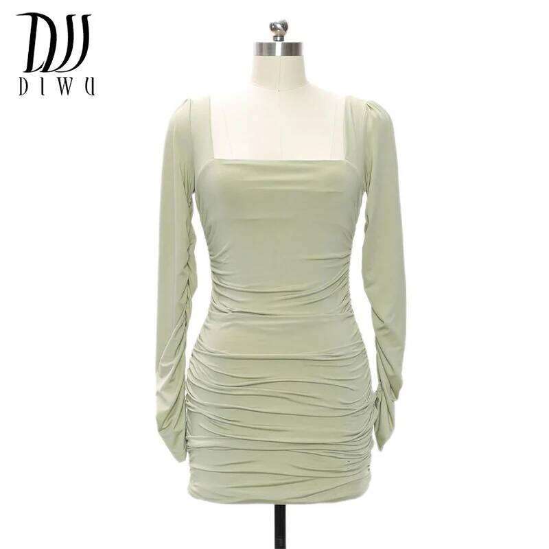 DIWU Women Sexy Long Sleeve Square Neck Bodycon Party Club Mini Dress 2022 Spring Autumn Clothes Dropshipping Streetwear Z260311