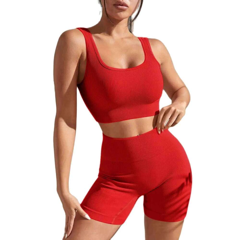 New Arrival Fashion Seamless Exercise Body-Tight Quick Dry Moisture Absorption High Waist Hip Yoga Fitness Set for Women 26H0311