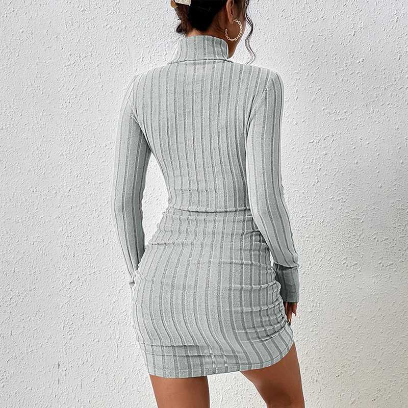 Autumn Women Mini Dresses For Solid Long Sleeves Turtleneck Sexy Bodycon Sheath Dress Club Elegant Party Dress Pullover Clothing M260311