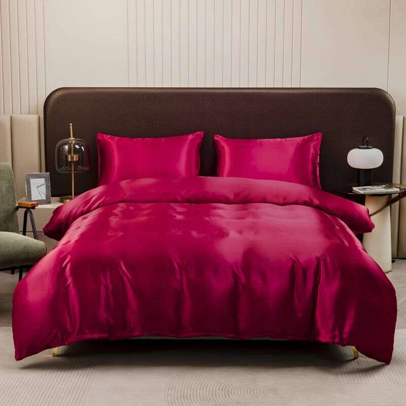 Solid Satin Bedding Set Including Duvet Covers, Bed Sheets, Pillowcases 220x240cm, Free Shipping H260311