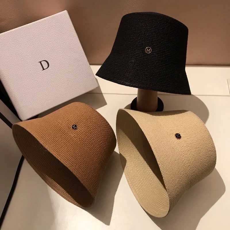 Japanese Designer M Straw Weaving Hat Summer Casual Travel Sunscreen Slim-face Sun Hat Wen Luxury Simple Bucket Hats Panama X2603111