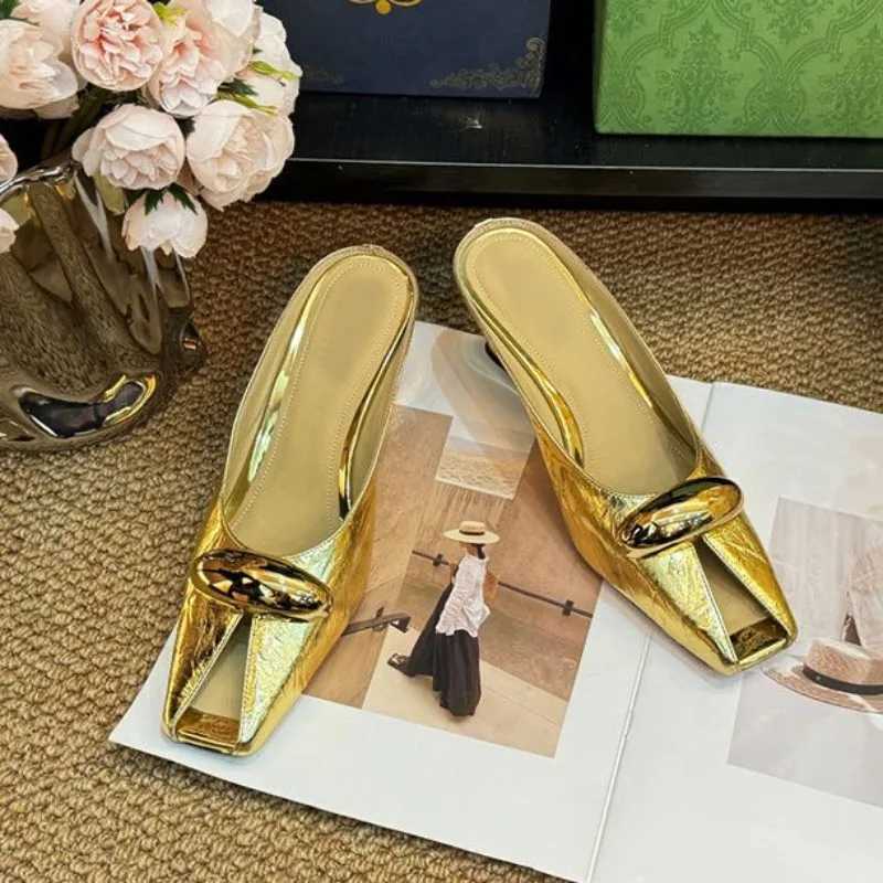 Women Summer Square Toe Shallow Mouth Metal Versatile Sexy Wedge Sandals Baotou Half K260311