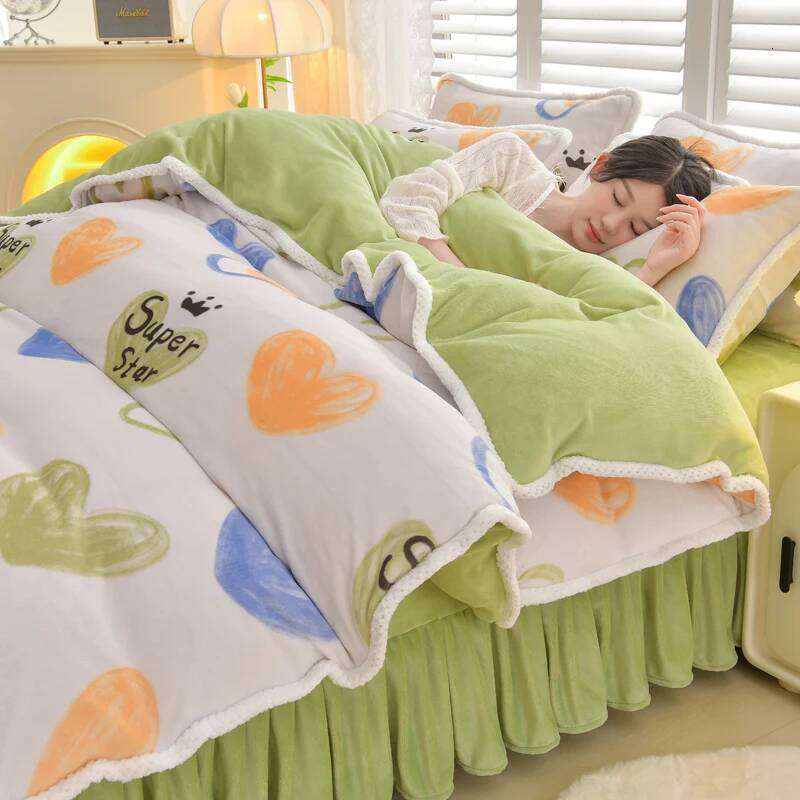 Winter Milk Four-Piece Set Class A Thickened Warm Fleece Home Anti-static Duvet Cover Bed Sheet King Queen Bedding Sets H260311
