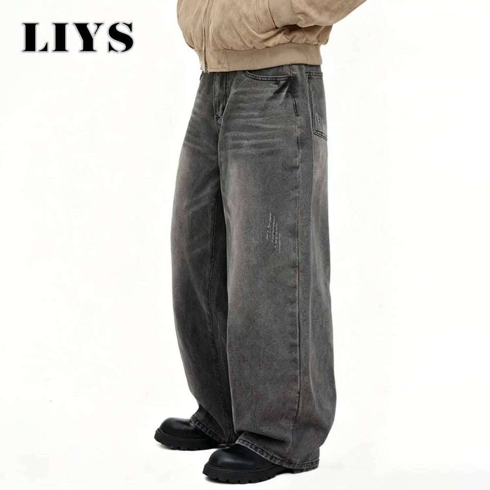 American Retro Gray Loose Wide Jeans Daily Business Casual Baggy Straight Leg Denim Pants Autumn Winter Men's Clothes Z260225