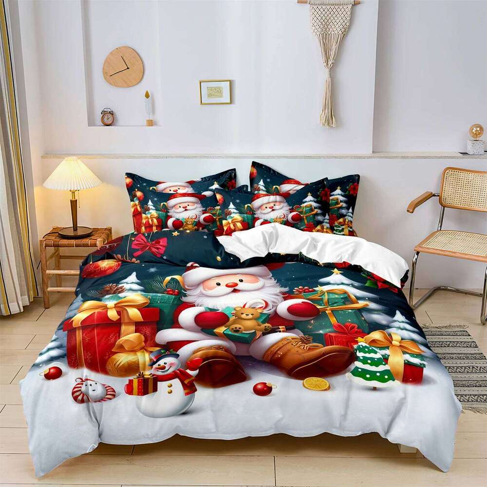 3pcs Bedding Set Santa & Snowman Print Breathable Polyester Christmas present 1 Duvet Cover 2 Pillowcases H260311