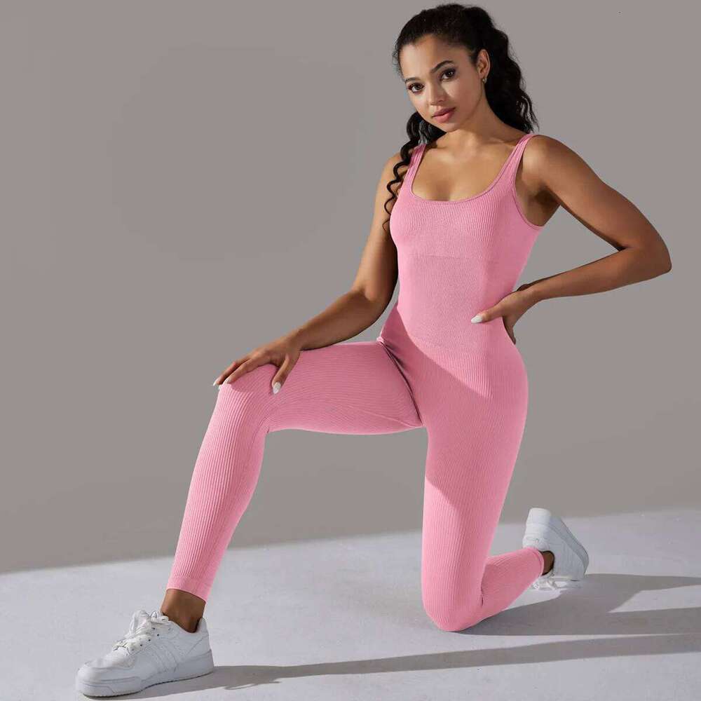 Sports Jumpsuit Screw Thread Sleeveless Bodysuit Women Seamless Set Full Seasons Casual Fitness Sporty Playsuit 26H0311