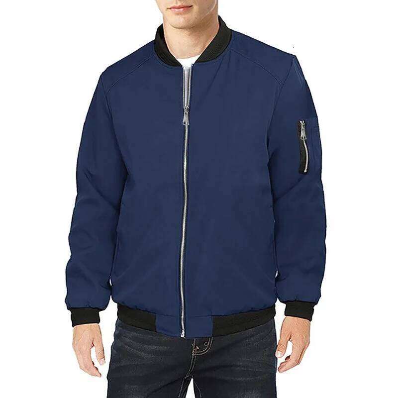 Spring Men's Fashion Jacket Windbreak Zipper Design Stand Collar Solid Color Baseball Coat Simple Style Male Classic Clothing 26H0311