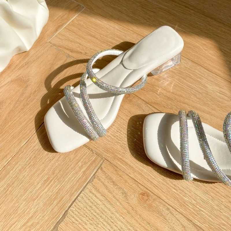 Open Toe Lace-up Sandals Women 2025 Summer New Flat Soft Soled Student Evening Square Head Roman ShoesSlippers K260311