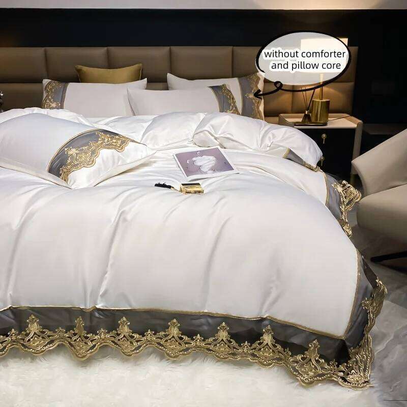 3 Piece Sheet Black Lace Duvet Cover Set, Comfortable Bedding Set Bedspread for All Seasons H260311