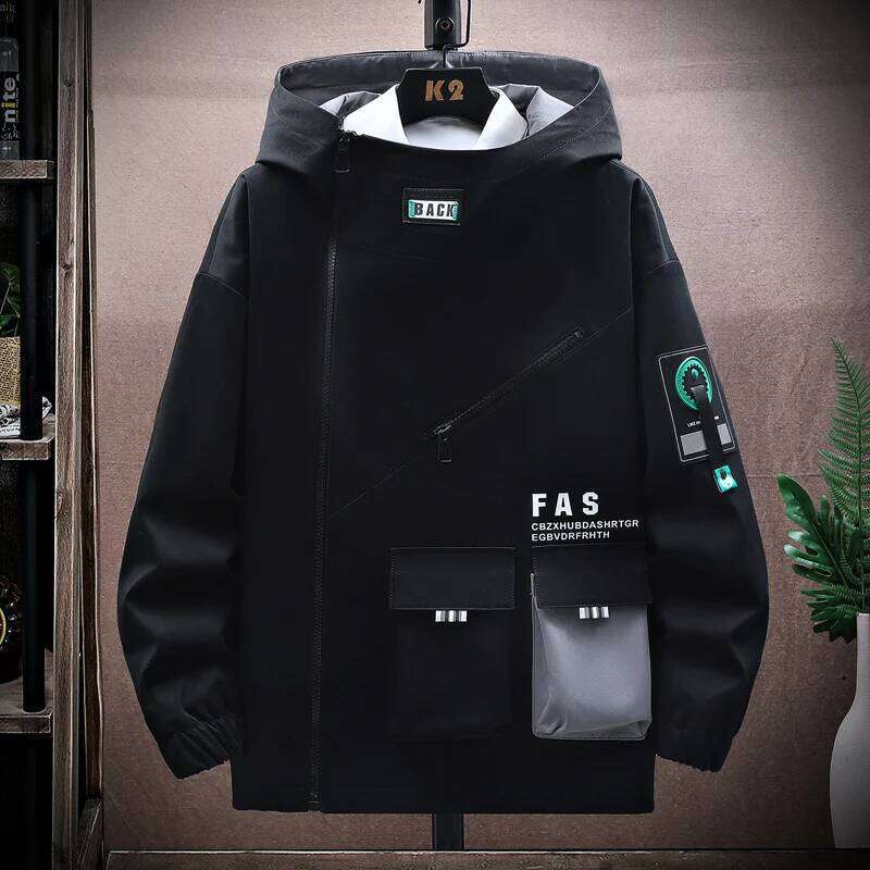 Zipper Men's Pilot Hooded Jacket Spring/Autumn Baseball Uniform Tide Card Loose Pullover Front Pocket Adding velvet Coat 26H0311