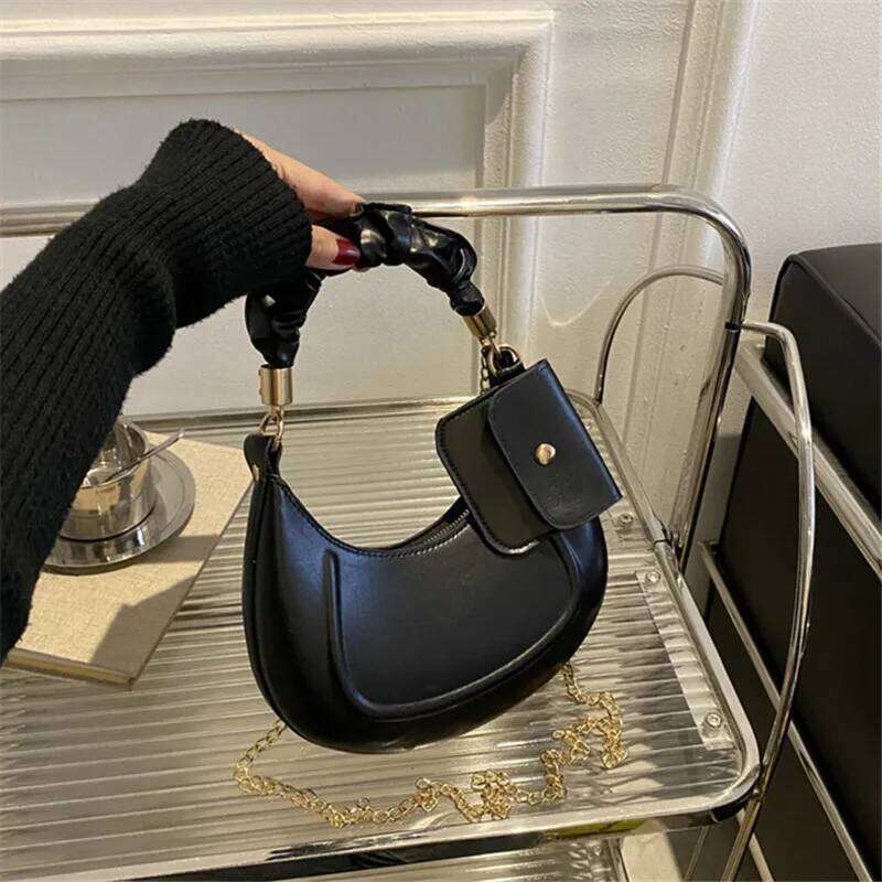 Solid Color Leather Handbag with Small Stylish Underarm Shoulder Fashion Pleated Tote Bag Simple Chain Cross Body Bags XJ260311