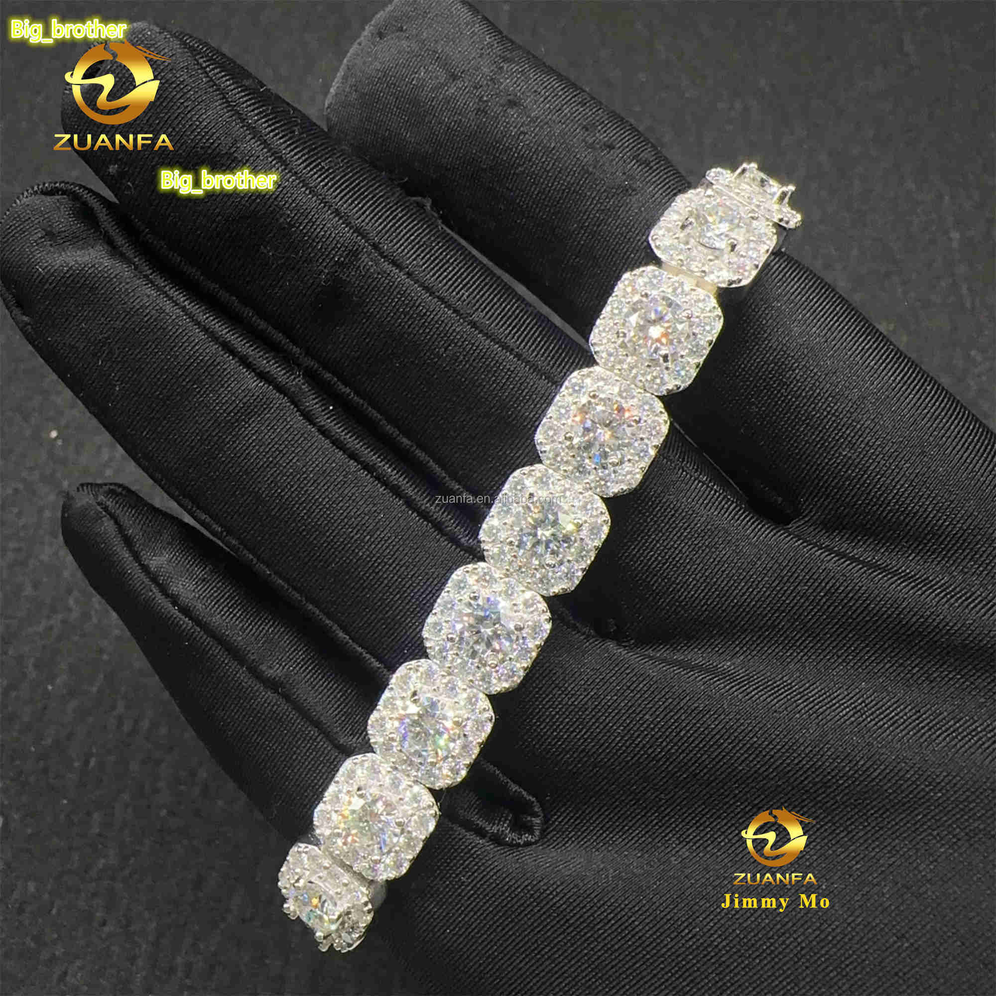 Bulk Stock Fashion 10MM Luxury 925 Sterling Silver Iced Out Hip Hop Jewelry VVS Moissanite Diamond Cut Cluster Tennis Bracelet